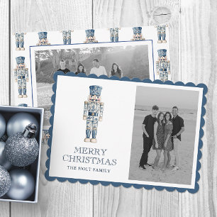 Blaue Chinoiserie-Weihnachtsnussknacker-Foto Feiertagskarte