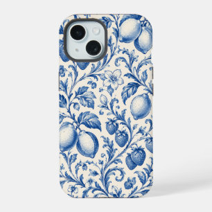Blaue Chinoiserie-Zitronen-Erdbeeren-Handyhülle iPhone 15 Hülle