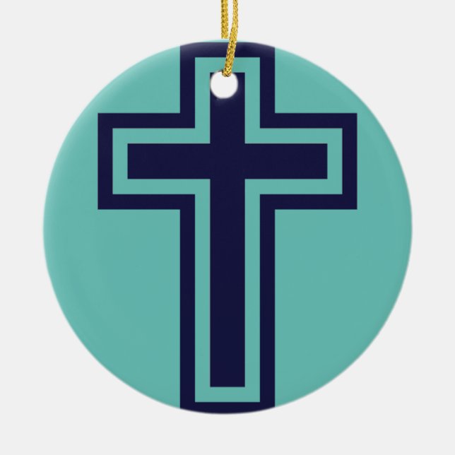 Blaue Christliche Kreuzung verschiedener Varianten Keramik Ornament (Vorne)