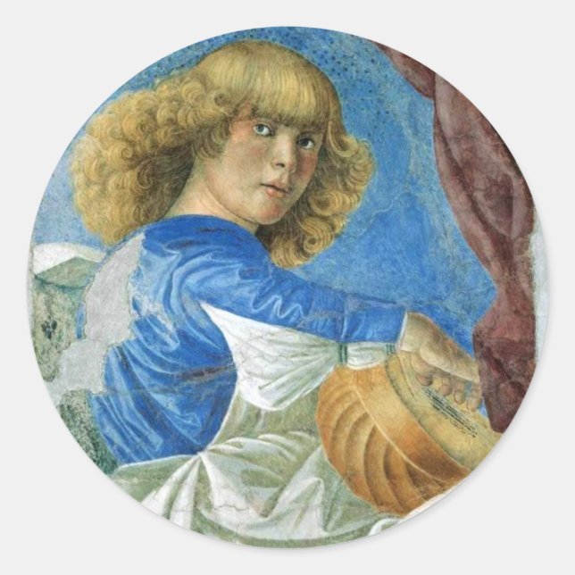 BLAUE CHRISTMAS ANGEL MACHTMUSIK RUNDER AUFKLEBER (Vorderseite)