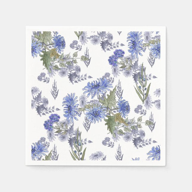 Blaue Chrysanthemen, Aquarellen Serviette (Vorderseite)