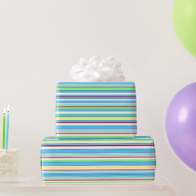 Blaue Combo-Streifen Geschenkpapier (Partygeschenke)