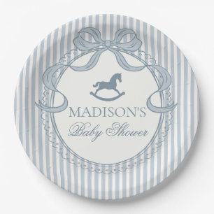 Blaue Coquette-Bogen-Schaukelpferd-Baby-Party Pappteller