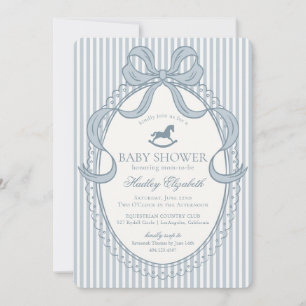 Blaue Coquette-Bogen-Schaukelpferd-Baby-Shower Einladung