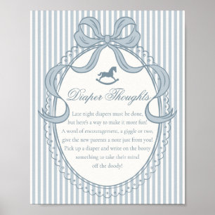 Blaue Coquette-Bogen Schaukelpferd Windel Gedanken Poster