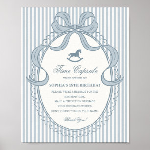 Blaue Coquette-Bogen-Schaukelpferd-Zeitkapsel Poster