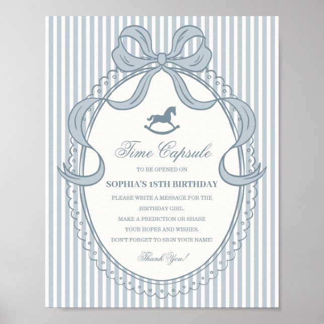 Blaue Coquette-Bogen-Schaukelpferd-Zeitkapsel Poster (Vorne)