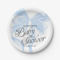 Blaue Coquette-Schleife Baby Shower Papier-Teller