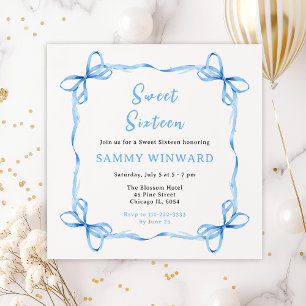 Blaue Coquette-Schleife Sweet Sixteen Einladung