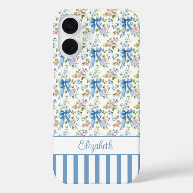 Blaue Coquette-Schleifen mit Blumen monogrammiert  Case-Mate iPhone Hülle (Rückseite)
