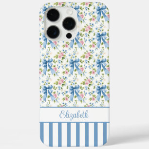 Blaue Coquette-Schleifen mit Blumen monogrammiert  iPhone 16 Pro Max Hülle