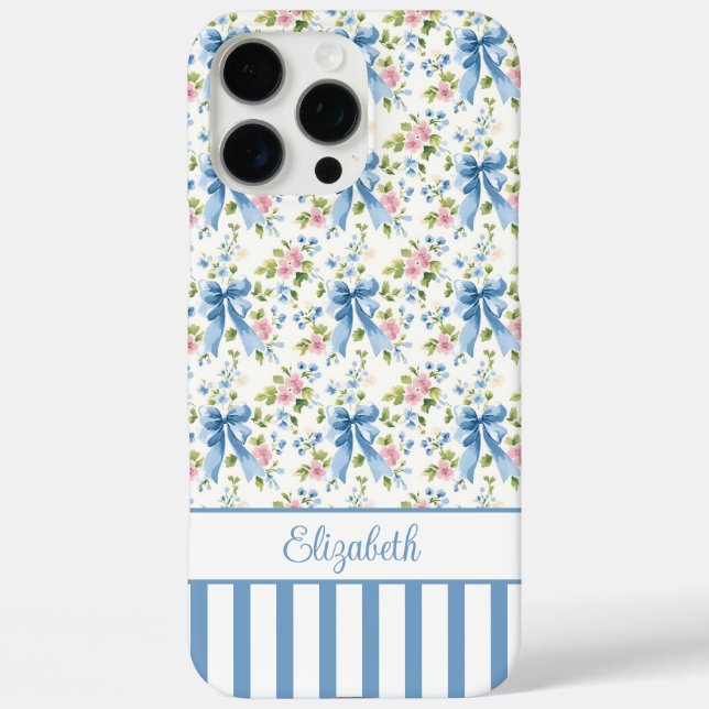 Blaue Coquette-Schleifen mit Blumen monogrammiert  Case-Mate iPhone Hülle (Rückseite)