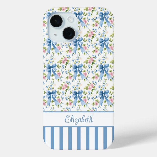 Blaue Coquette-Schleifen mit Blumen monogrammiert  Case-Mate iPhone Hülle (Rückseite)