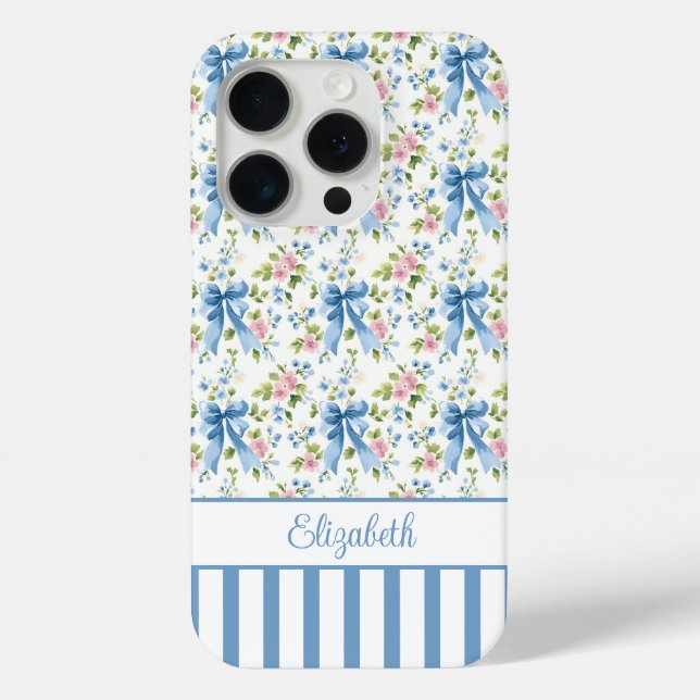 Blaue Coquette-Schleifen mit Blumen monogrammiert  Case-Mate iPhone Hülle (Rückseite)