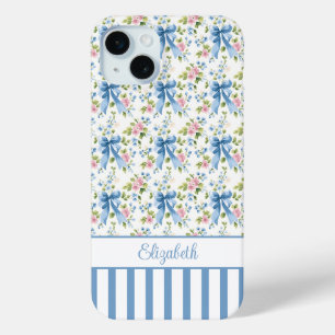 Blaue Coquette-Schleifen mit Blumen monogrammiert Case-Mate iPhone Hülle