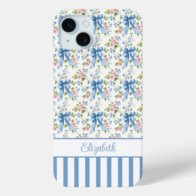 Blaue Coquette-Schleifen mit Blumen monogrammiert  Case-Mate iPhone Hülle (Rückseite)