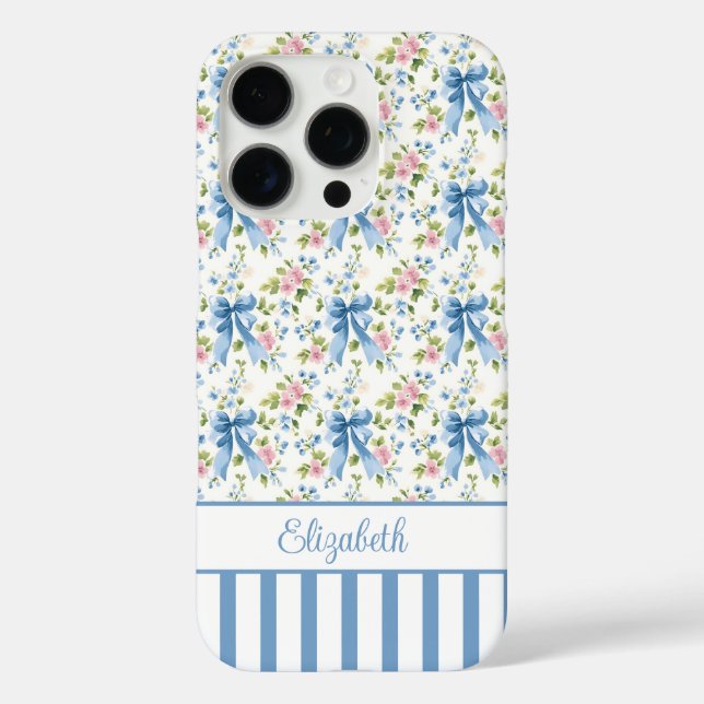Blaue Coquette-Schleifen mit Blumen monogrammiert  Case-Mate iPhone Hülle (Rückseite)