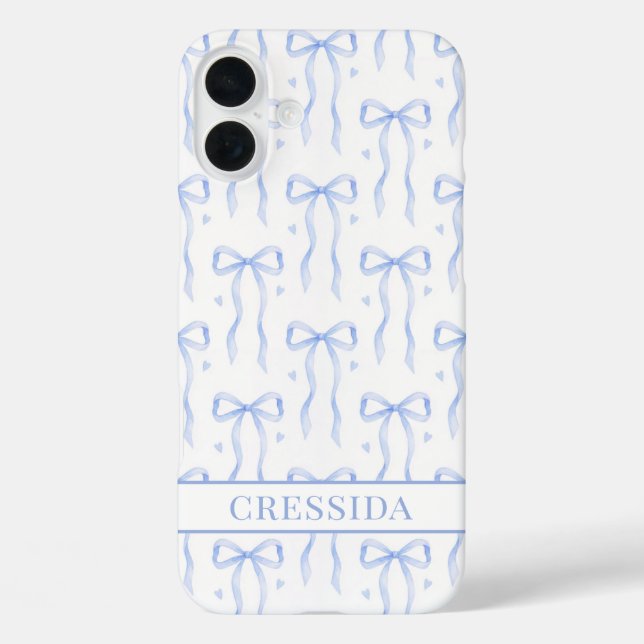 Blaue Coquette-Schleifen Monogramm Case-Mate iPhone Hülle (Rückseite)