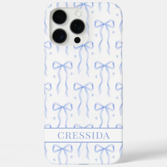 Blaue Coquette-Schleifen Monogramm Case-Mate iPhone Hülle (Rückseite)