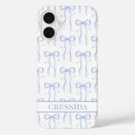 Blaue Coquette-Schleifen monogrammiert iPhone 16 Hülle