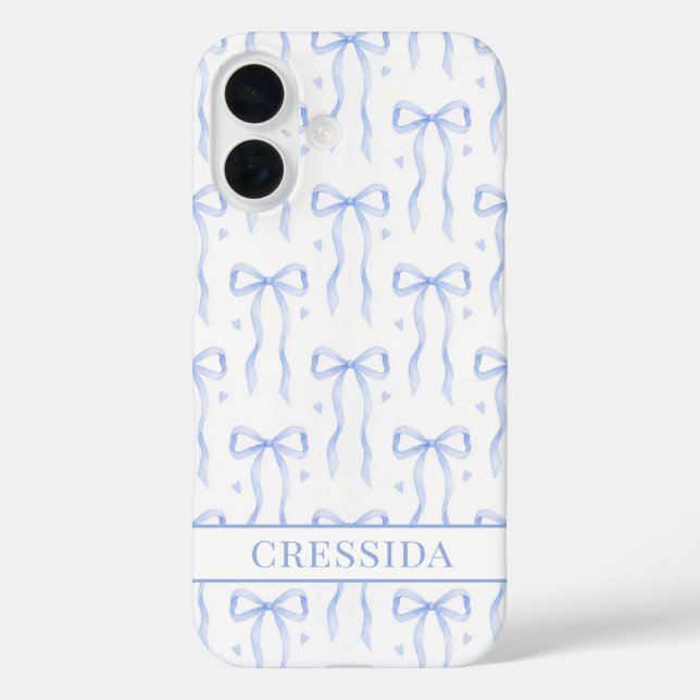 Blaue Coquette-Schleifen monogrammiert Case-Mate iPhone Hülle (Rückseite)