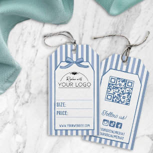 Blaue Coquette Streifen & Handgezeichnetes Logo mi Geschenkanhänger