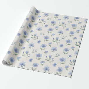 Blaue Cottagecore-Wildblumen-Botanikdruck Geschenkpapier