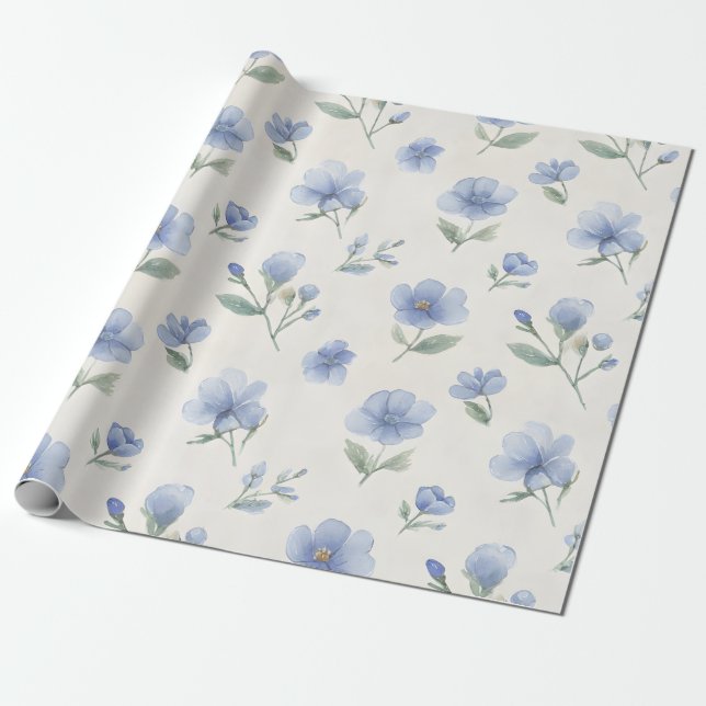 Blaue Cottagecore-Wildblumen-Botanikdruck Geschenkpapier (Ungerollt)