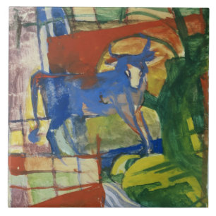Blaue Cow, 1914 (Tempera auf Papier) Fliese