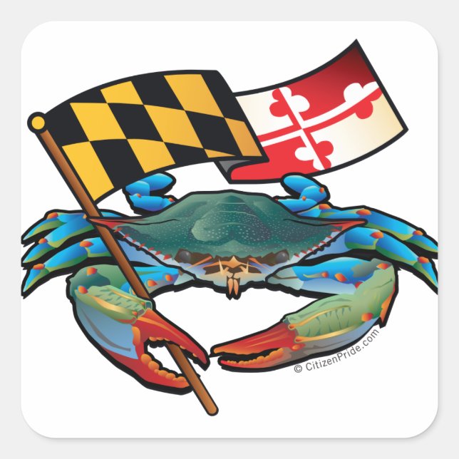 Blaue Crab-Maryland-Flagge Quadratischer Aufkleber (Vorderseite)