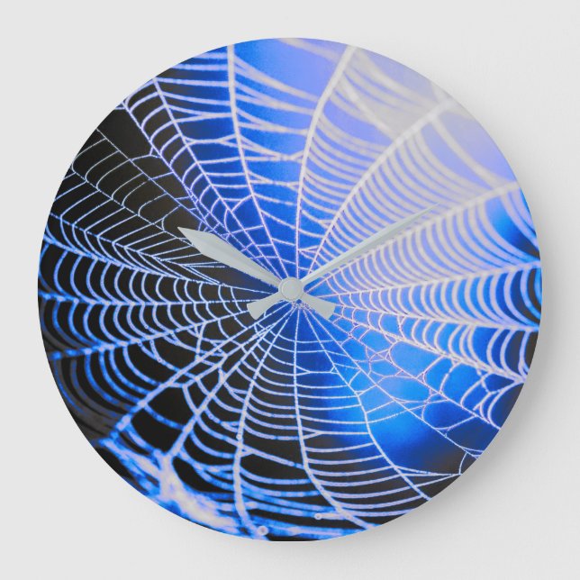 Blaue Creepy Spooky Spider Web Große Wanduhr (Vorderseite)