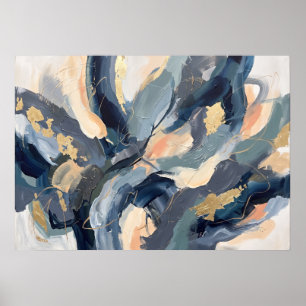 Blaue Creme Abstraktes Wellenplakat Poster