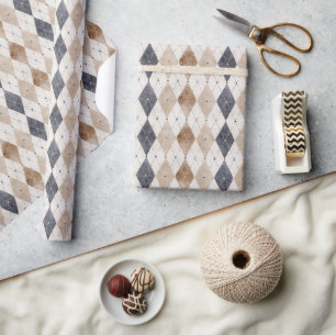 Blaue Creme Argyle Vatertag Geschenkpapier