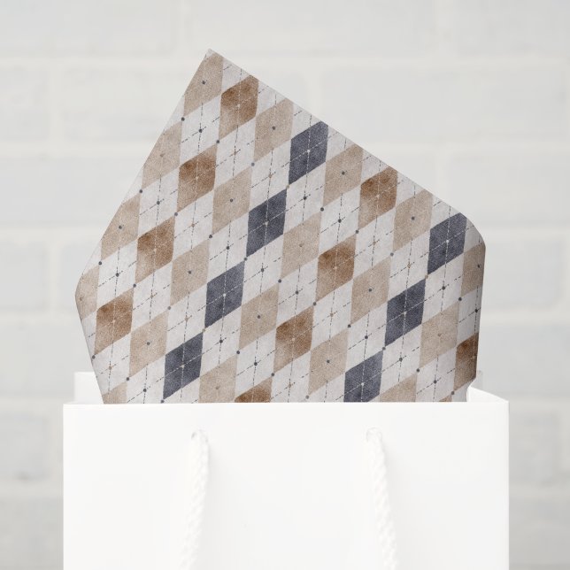 Blaue Creme Argyle Vatertag Seidenpapier (Geschenktüte)