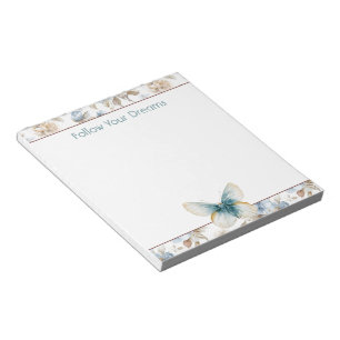 Blaue Creme Beige Braune Blumen Schmetterling Notizblock