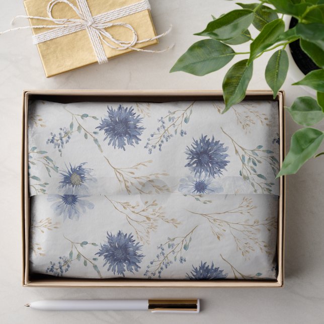 Blaue Creme Blumen Brautparty Seidenpapier (Geschenk)