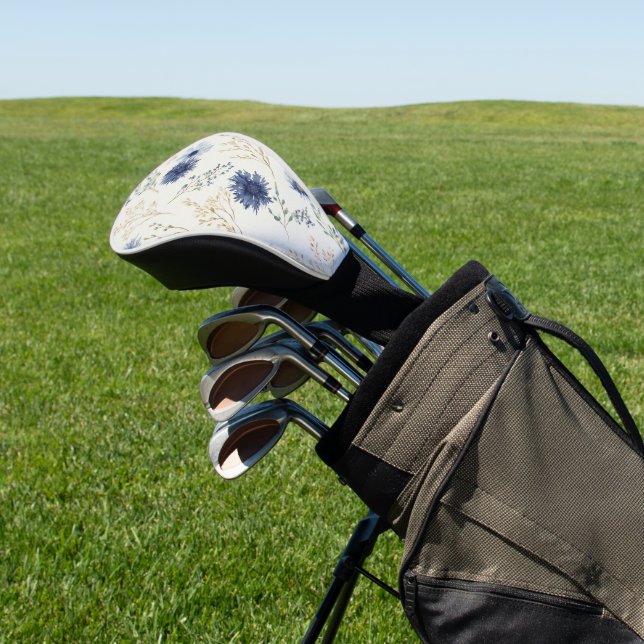 Blaue Creme Blumen Golf Headcover (In SItu)