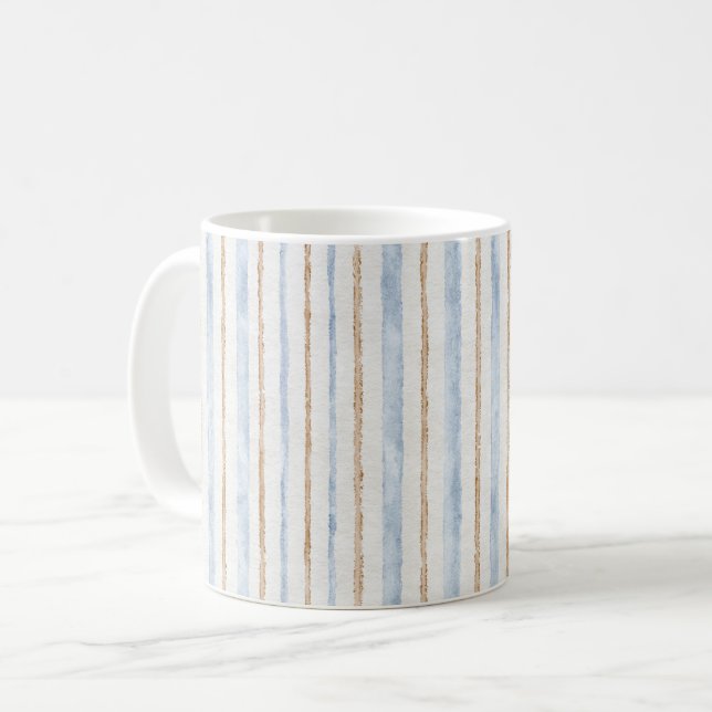 Blaue Creme Braune Streifen Kaffeetasse (Vorderseite Links)