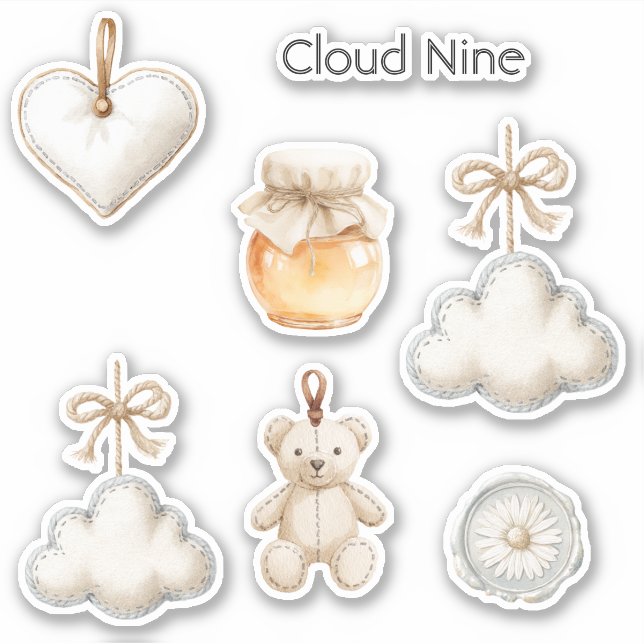 Blaue Creme Cloud Nine Baby Shower oder Einfach so Aufkleber (Vorderseite)