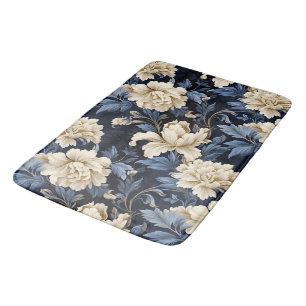 Blaue Creme floral Moderne Badematte