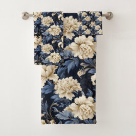 Blaue Creme floral Moderne Badhandtuch Set