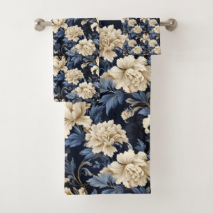 Blaue Creme floral Moderne Badhandtuch Set