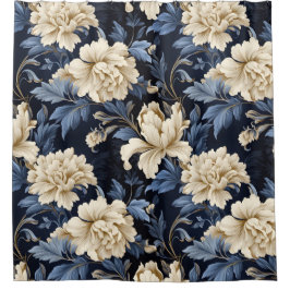 Blaue Creme floral Moderne Duschvorhang