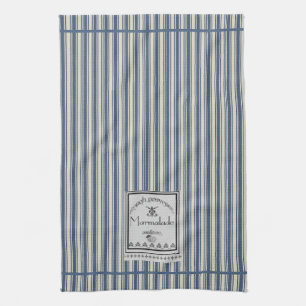 Blaue Creme, französisches Stripes-Marmelade-Label Geschirrtuch