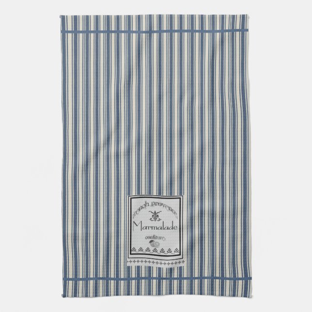 Blaue Creme, französisches Stripes-Marmelade-Label Geschirrtuch (Vertikal)