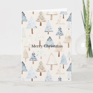 Blaue Creme gemütliche Weihnachtsbäume Karte