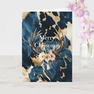 Blaue Creme Gold Cowboy Cowgirl Kuhleder Weihnacht Karte
