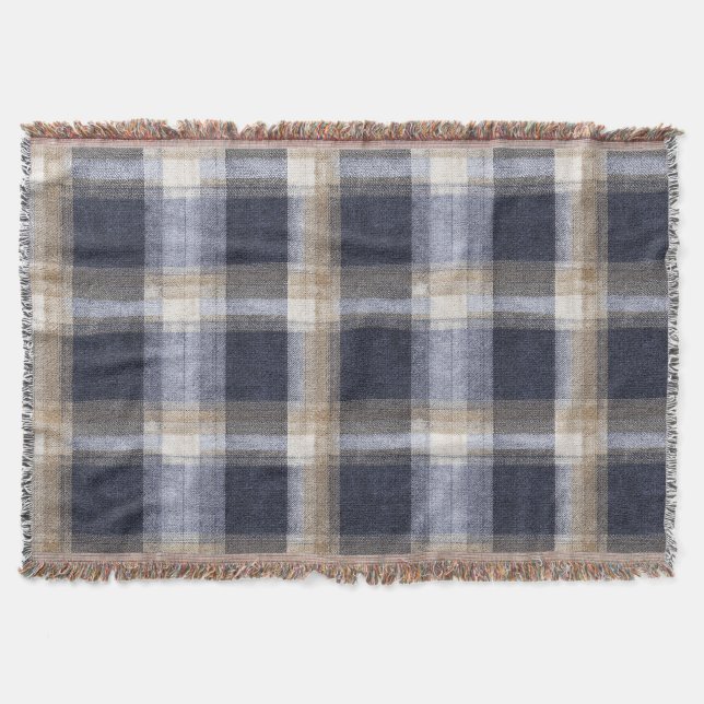 Blaue Creme Karierte Streifen Decke (Vorderseite)