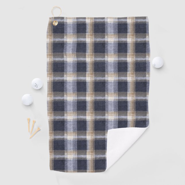 Blaue Creme Karierte Streifen Golfhandtuch (Insitu)