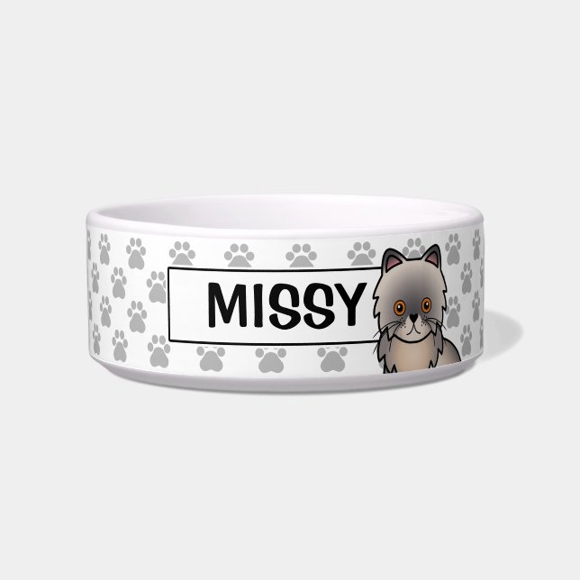 Blaue Creme Perserkatze mit Individuelle Name Napf (Vorderseite)